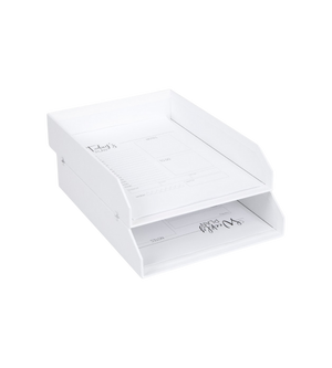 Die Bigso HAKAN Dokumentenablage Set 2 Stk. in Weiß ist ein praktischer Schreibtisch Organizer, ideal für A4-Dokumente, der Ihre Arbeitsfläche ordentlich und übersichtlich hält.