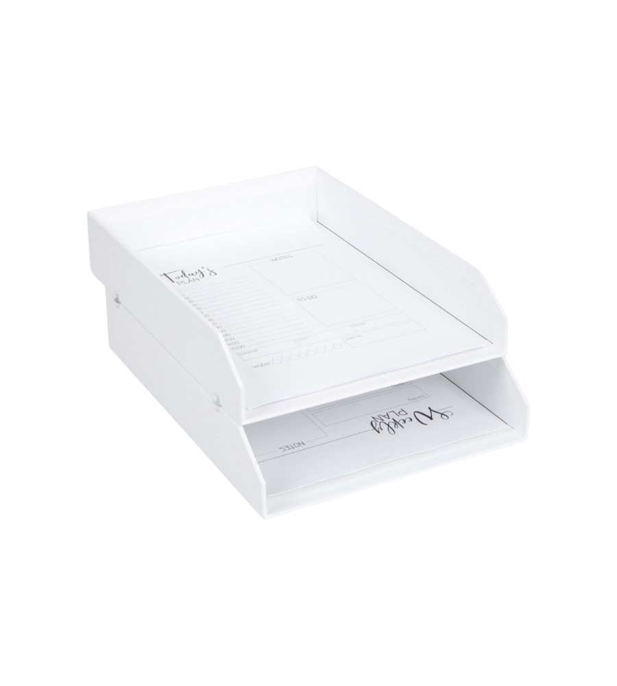 Die Bigso HAKAN Dokumentenablage Set 2 Stk. in Weiß ist ein praktischer Schreibtisch Organizer, ideal für A4-Dokumente, der Ihre Arbeitsfläche ordentlich und übersichtlich hält.