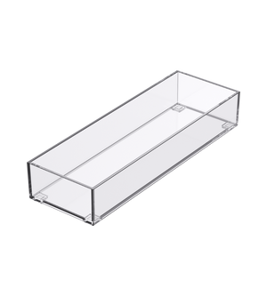 Der SLIDE Schubladen Organizer KLAR von BNB x VCN ist eine klare, rechteckige Acrylbox ohne Deckel - ideal als stapelbarer Schubladen-Organizer. Abgebildet auf einem weißen Hintergrund.