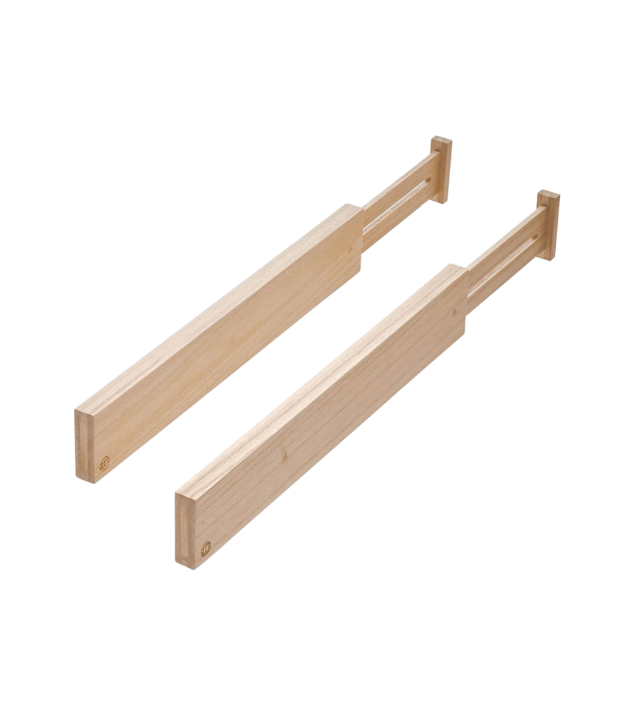 Zwei iDesign ECO - Schubladenteiler WOOD niedrig (Set 2 Stk.) sind parallel auf weißem Grund abgebildet und verfügen über glatte Paulownia-Holz-Oberflächen - perfekt für die Organisation von Schubladen.