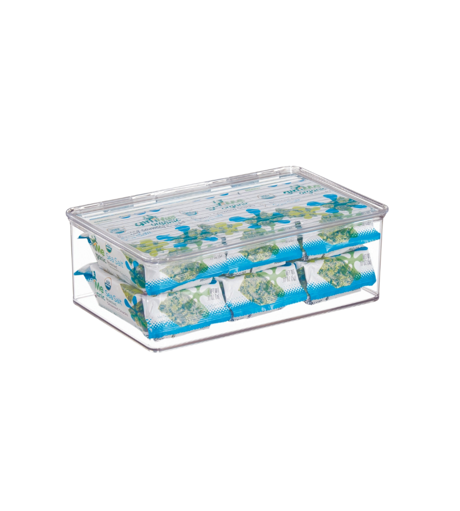 Kunststoffbox enthält 18 Snacks mit Meersalzgeschmack, gestapelt in zwei Reihen.