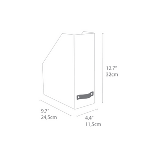 Strichzeichnung der Bigso ESTELLE Stehsammler Büroablage in Schwarz Canvas, Maße 12.7" H x 9.7" D x 4.4" B (32x24.5x11.5 cm), ideal für die A4 Ablage mit praktischem Design in Leinenoptik.